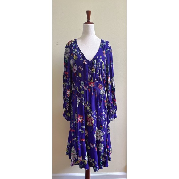 Anthropologie Maeve Boho Maplewood Blue Floral Dress Size Large - Picture 1 of 15